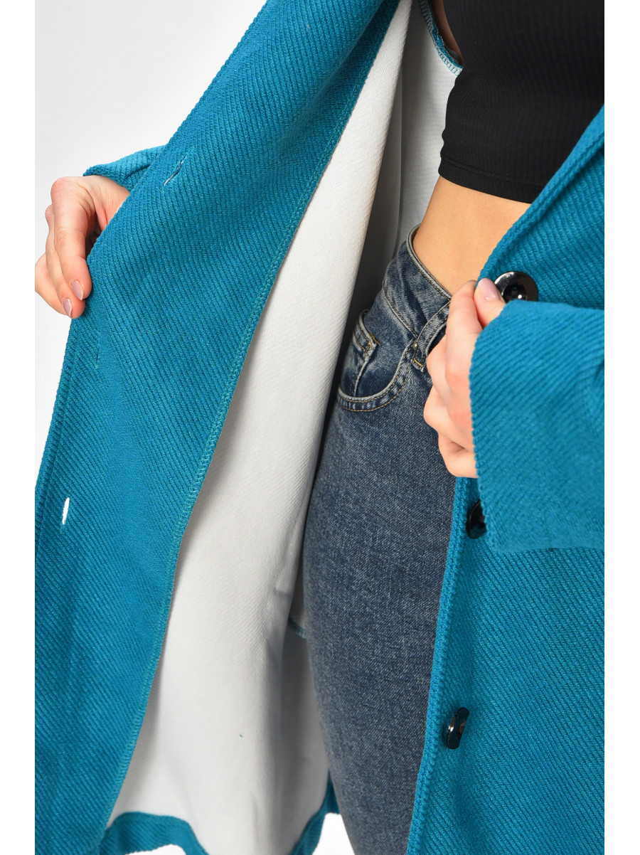 Пальто жіноче демісезонне батальне бірюзового кольору 8397 207792C