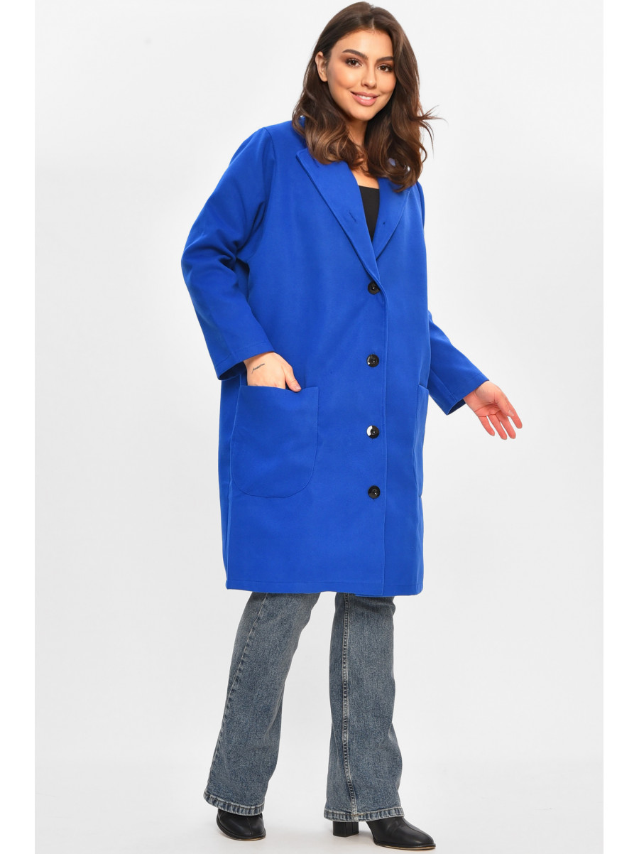 Пальто жіноче демісезонне батальне синього кольору 8266 207795C