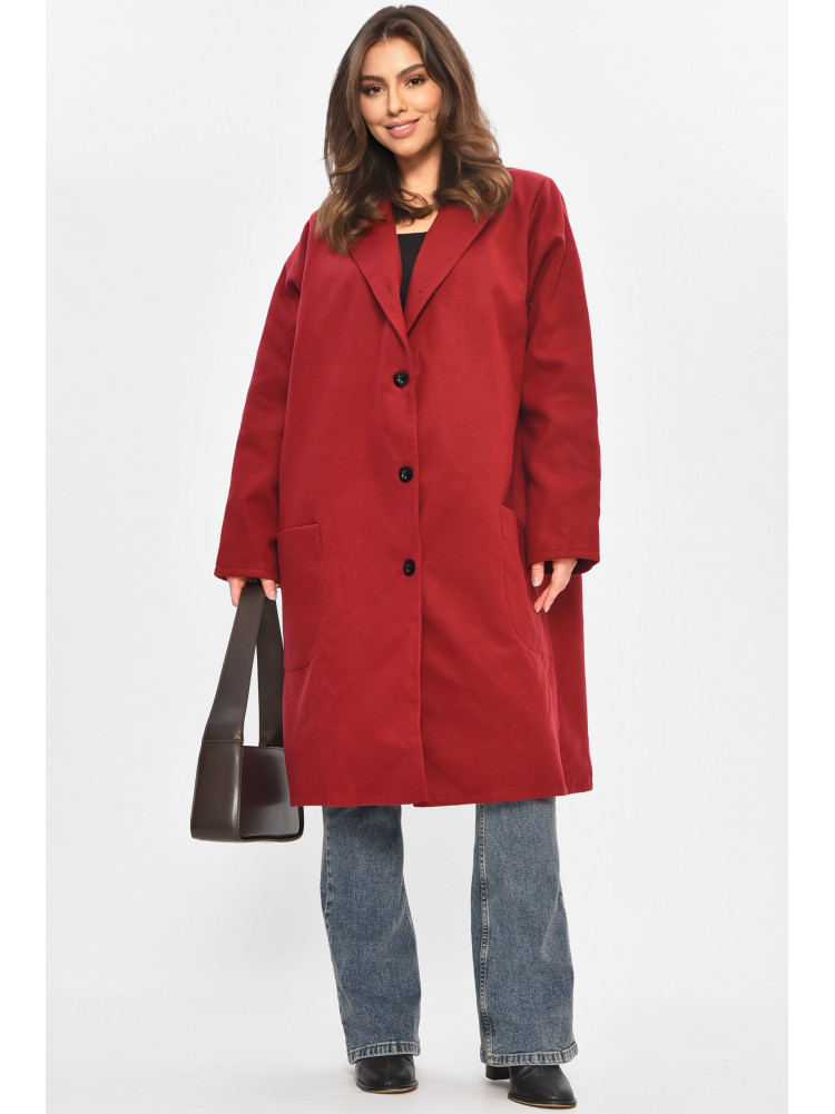 Пальто жіноче демісезонне батальне бордового кольору 8266 207796C