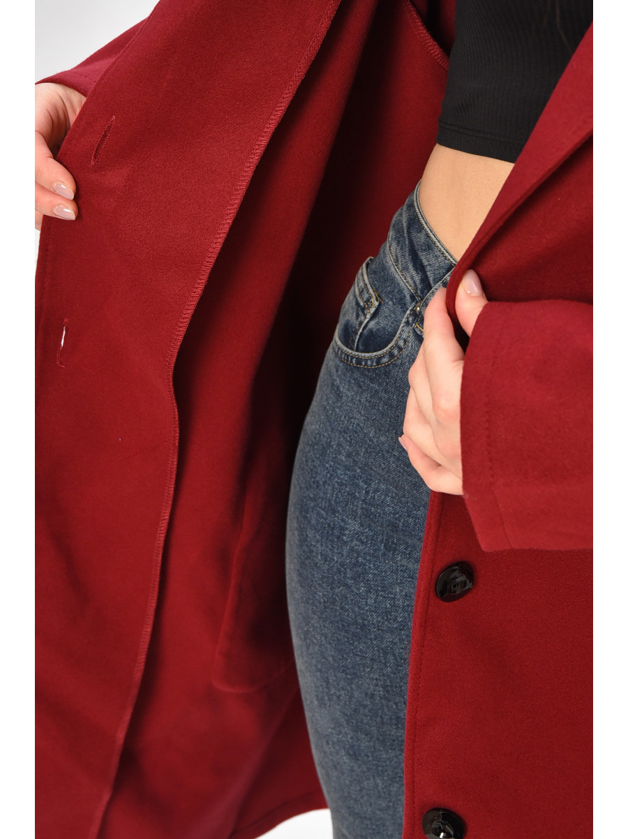 Пальто жіноче демісезонне батальне бордового кольору 8266 207796C