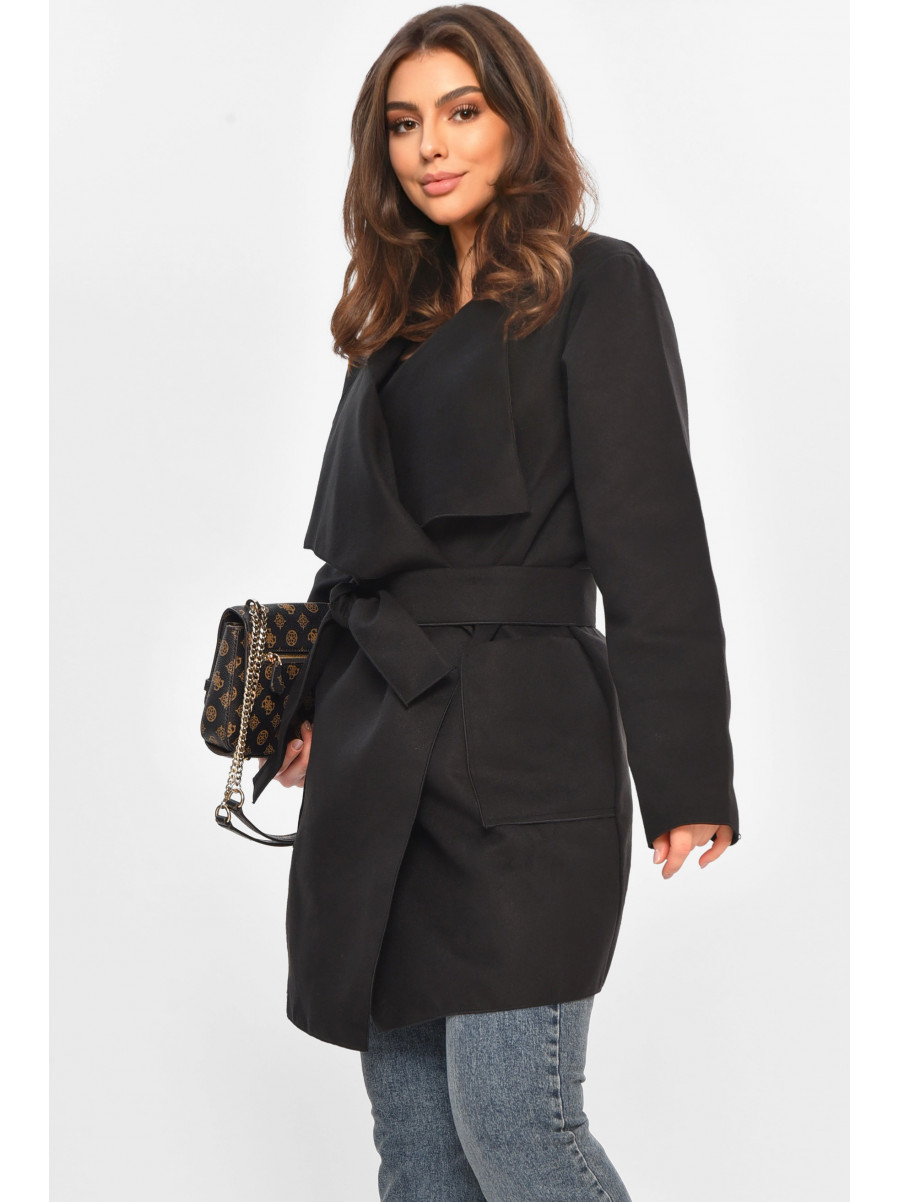 Кардиган-плащ жіночий однотонний чорного кольору 8045 207801C