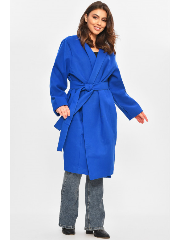 Пальто жіноче демісезонне батальне синього кольору 8325 207803C