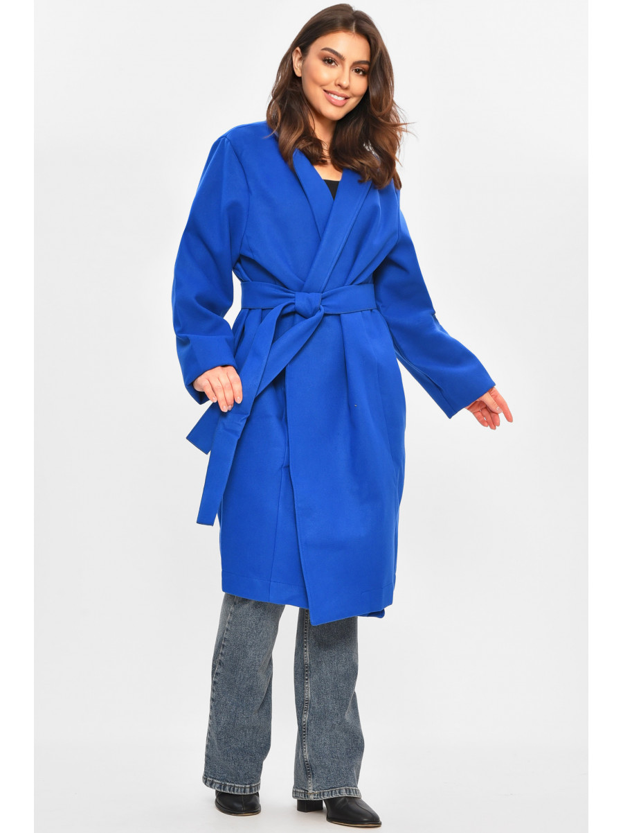 Пальто жіноче демісезонне батальне синього кольору 8325 207803C