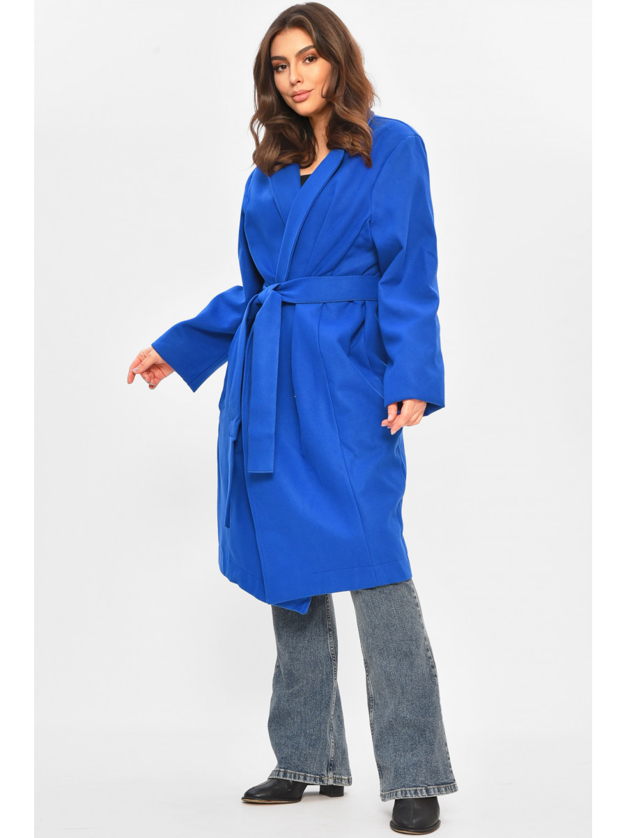 Пальто жіноче демісезонне батальне синього кольору 8325 207803C
