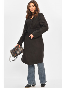 Пальто женское демисезонное батальное черного цвета 8325 207804C