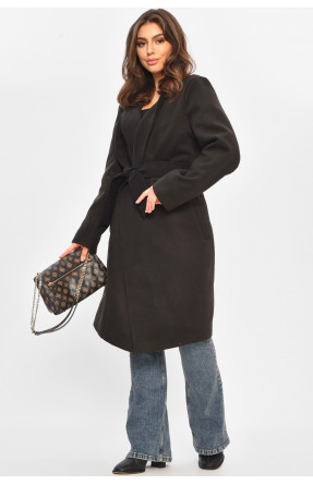 Пальто жіноче демісезонне батальне чорного кольору 8325 207804C Пальто жіноче демісезонне батальне чорного кольору 8325 207804C