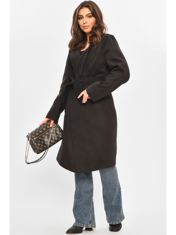 Пальто жіноче демісезонне батальне чорного кольору 8325 207804C