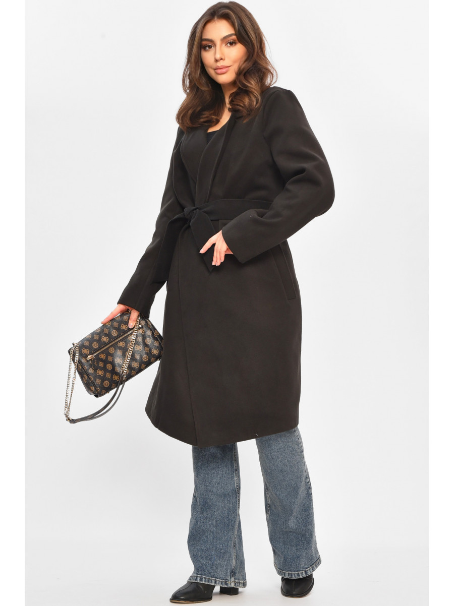 Пальто жіноче демісезонне батальне чорного кольору 8325 207804C