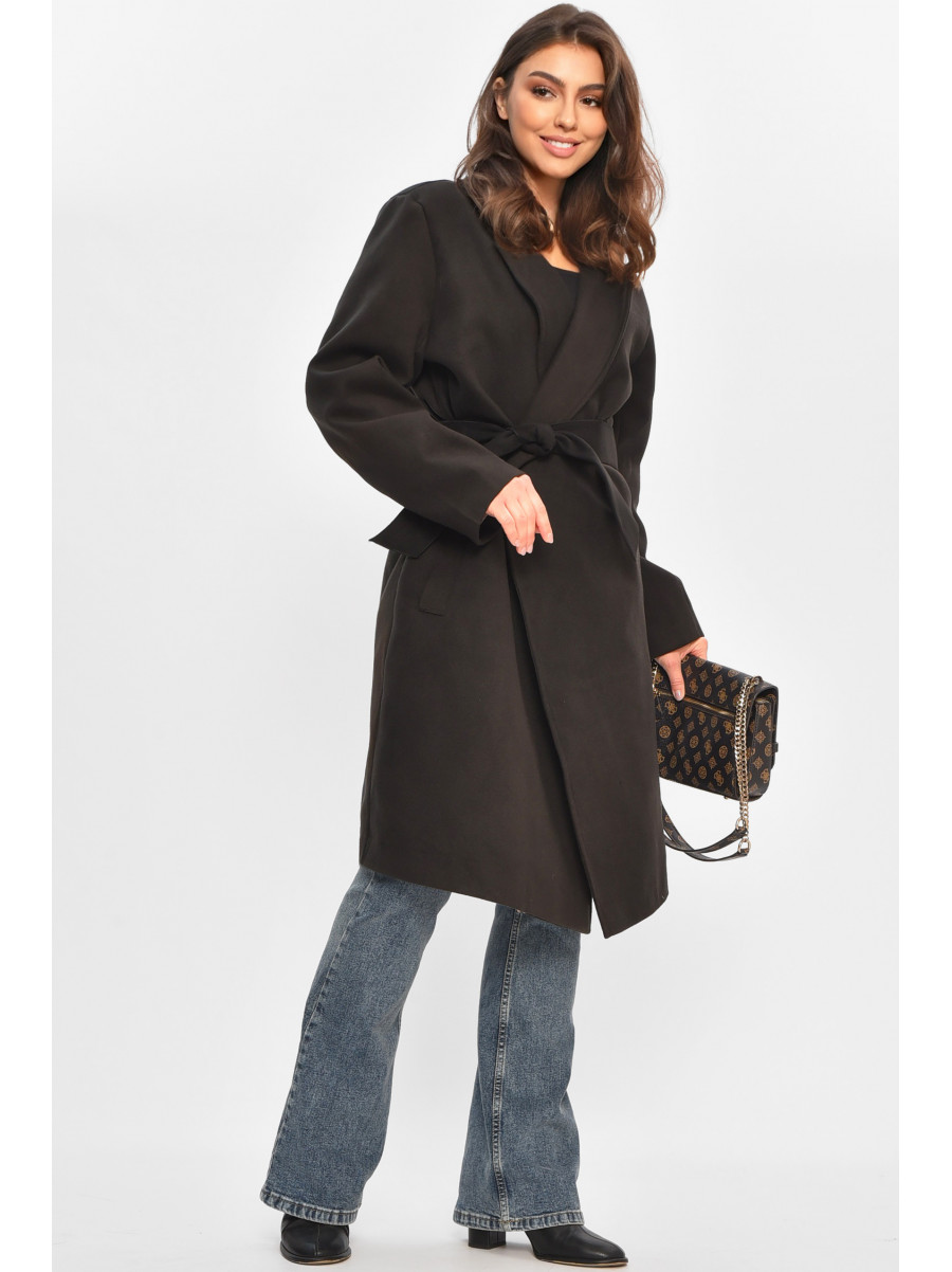 Пальто жіноче демісезонне батальне чорного кольору 8325 207804C