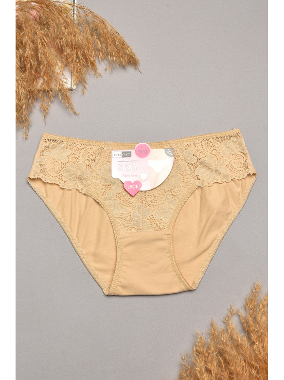Трусы женские бежевого цвета с гипюровыми вставками 7884 207809C