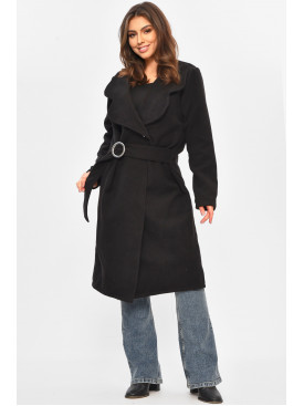 Пальто жіноче демісезонне чорного кольору 207815C