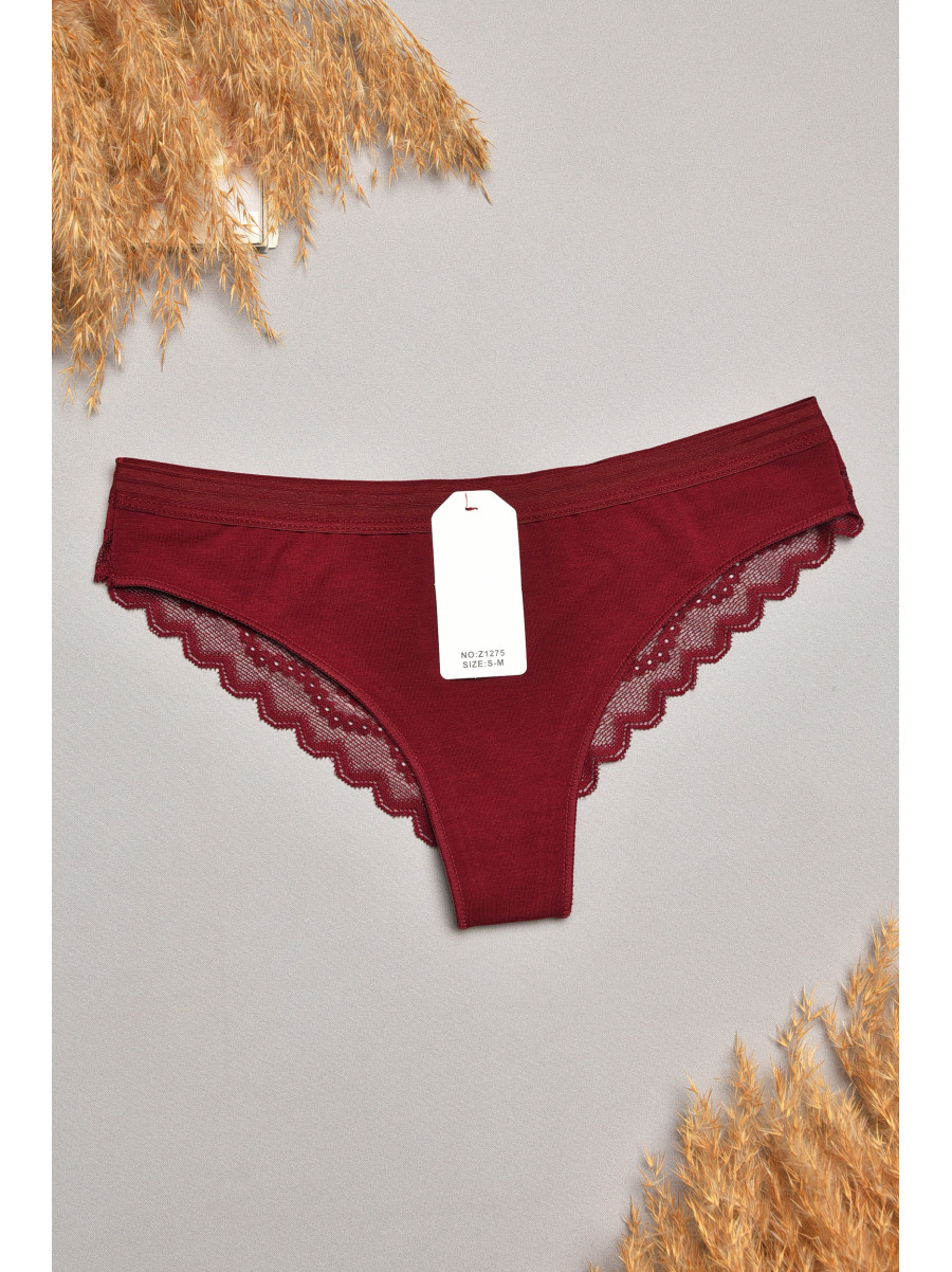 Трусы женские бордового цвета с гипюровыми вставками 1275 207823C