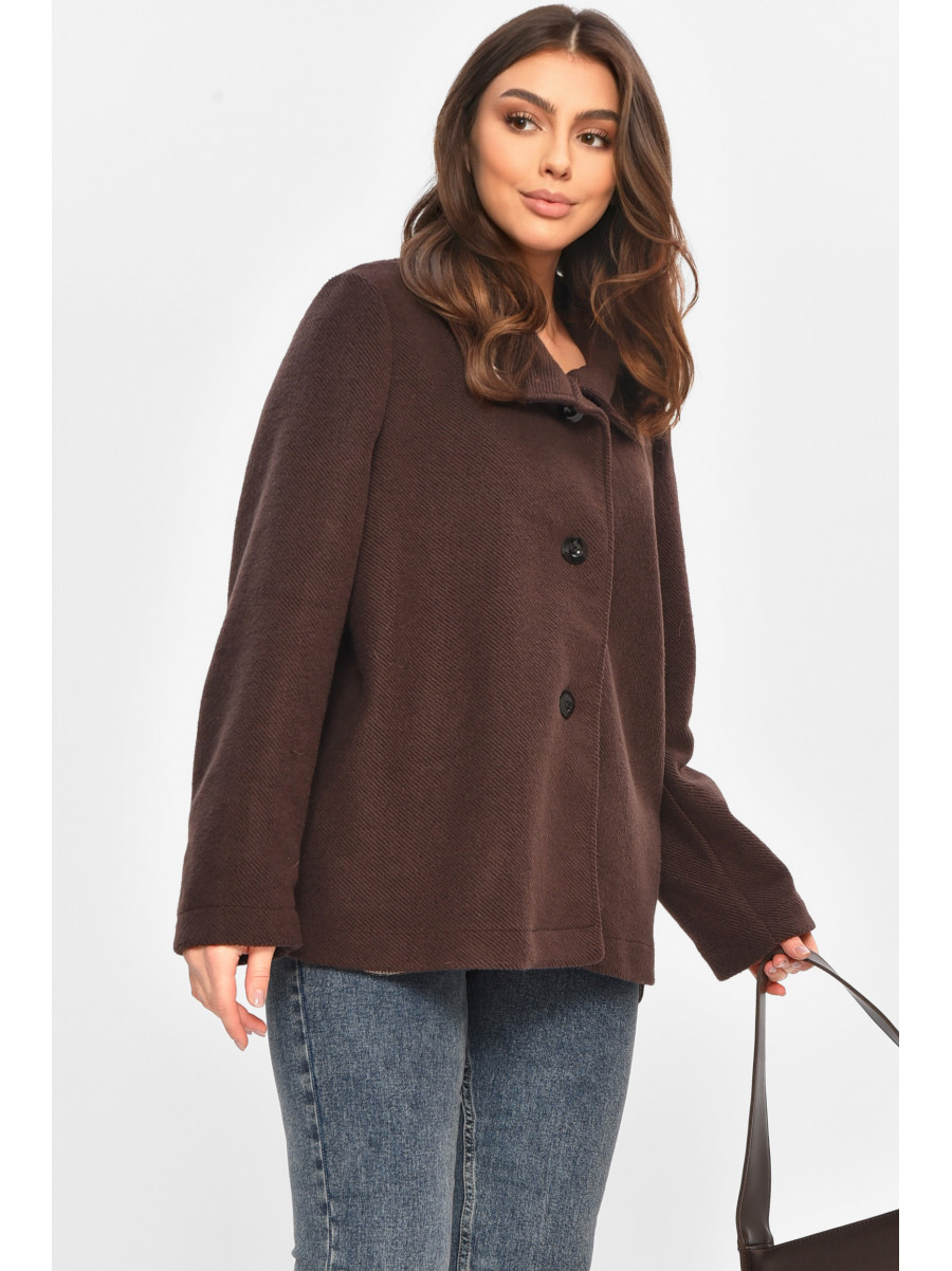 Пальто жіноче демісезонне темно-коричневого кольору 207867C