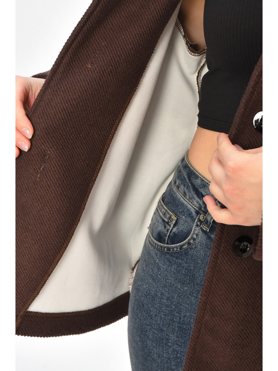 Пальто жіноче демісезонне темно-коричневого кольору 207867C