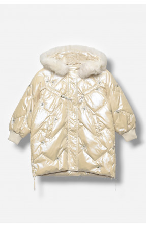 Куртка дитяча для дівчинки демісезонна молочного кольору 9318 207877C Куртка дитяча для дівчинки демісезонна молочного кольору 9318 207877C