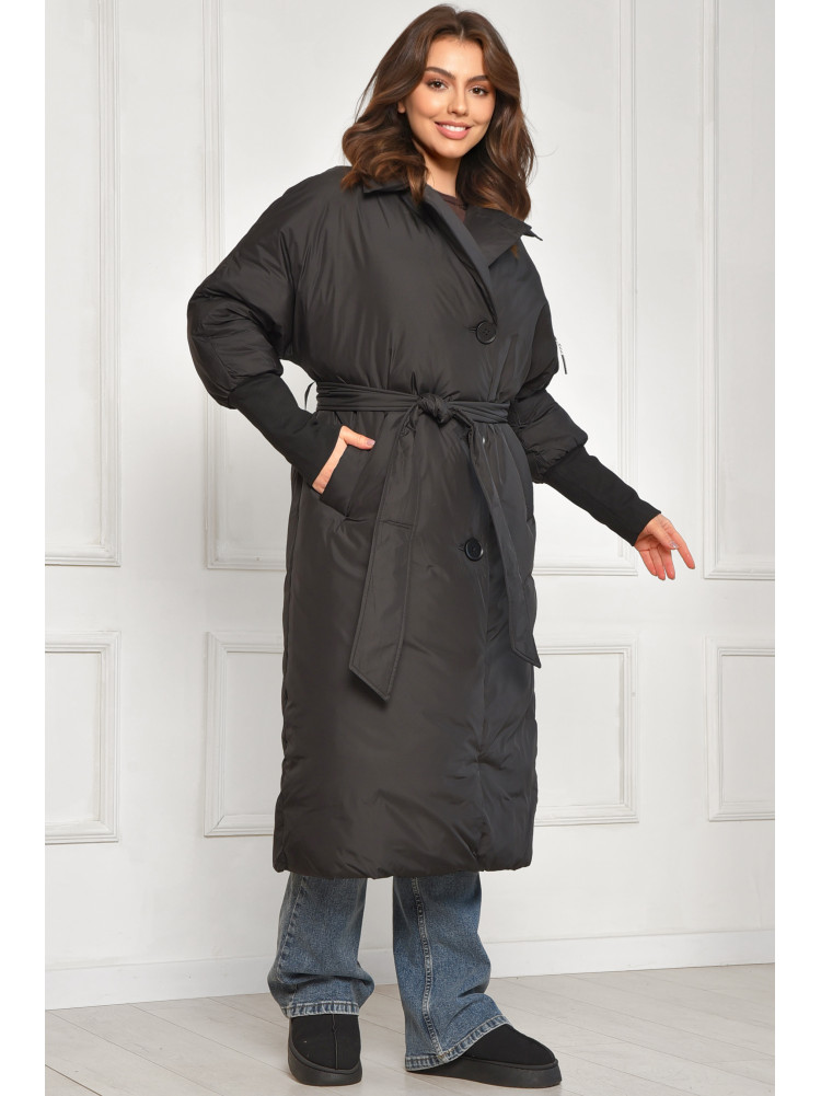 Куртка жіноча подовжена зимова чорного кольору 5602 207886C