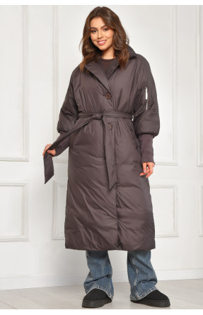 Куртка женская удлиненная зимняя шоколадного цвета 5602 207888C