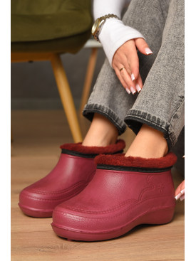 Калоші жіночі на хутрі бордового кольору сніжинка 207896C