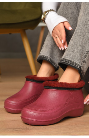 Галоши женские на меху бордового цвета сніжинка 207896C