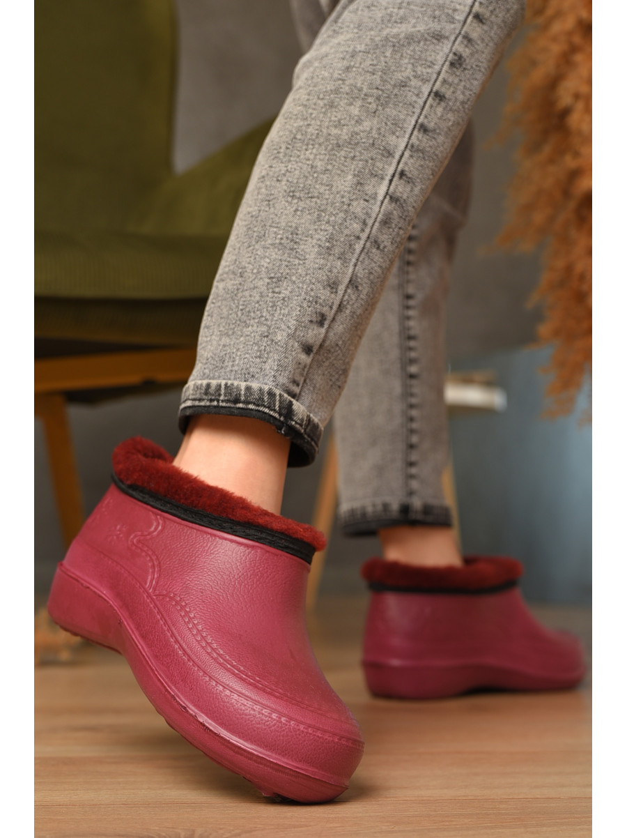 Галоши женские на меху бордового цвета сніжинка 207896C