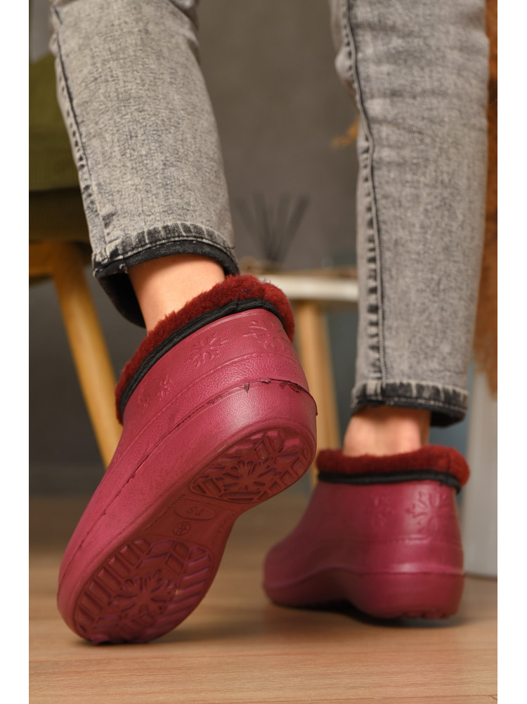 Галоши женские на меху бордового цвета сніжинка 207896C