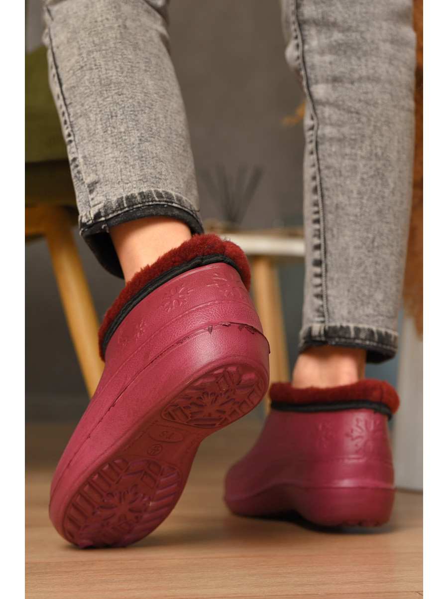 Галоши женские на меху бордового цвета сніжинка 207896C