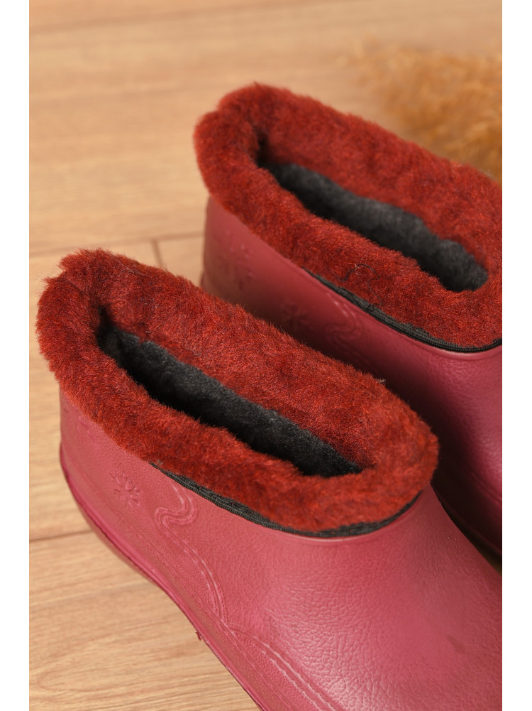 Галоши женские на меху бордового цвета сніжинка 207896C
