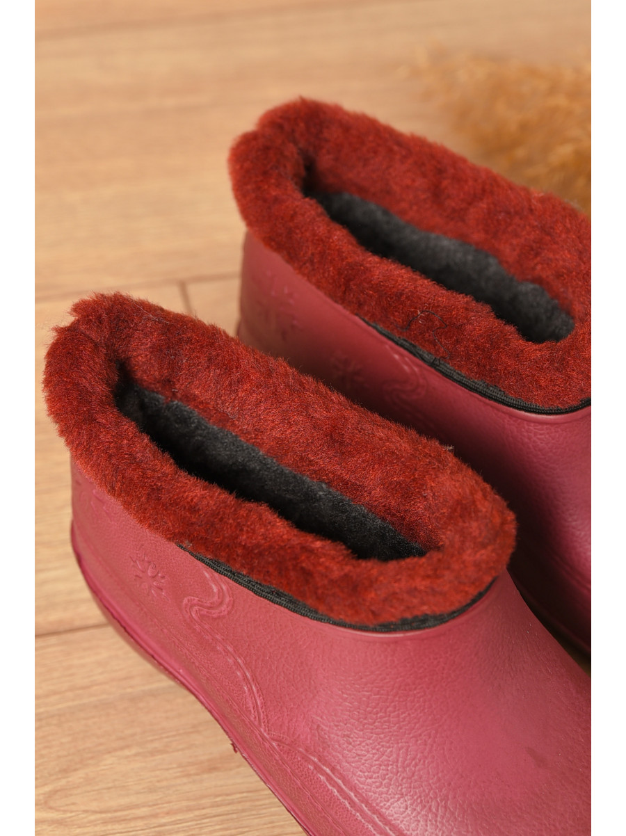 Галоши женские на меху бордового цвета сніжинка 207896C