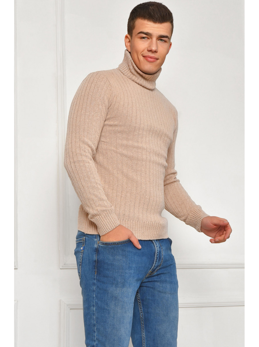 Гольф мужской однотонный акрил бежевого цвета 207911C