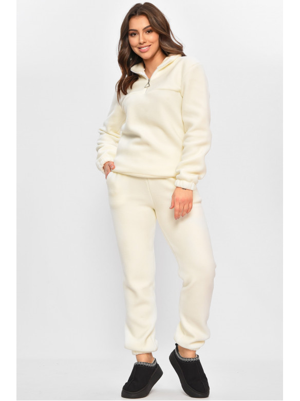 Спортивный костюм женский однотонный на флисе молочного цвета 773 207964C