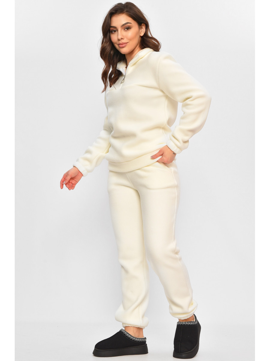 Спортивный костюм женский однотонный на флисе молочного цвета 773 207964C