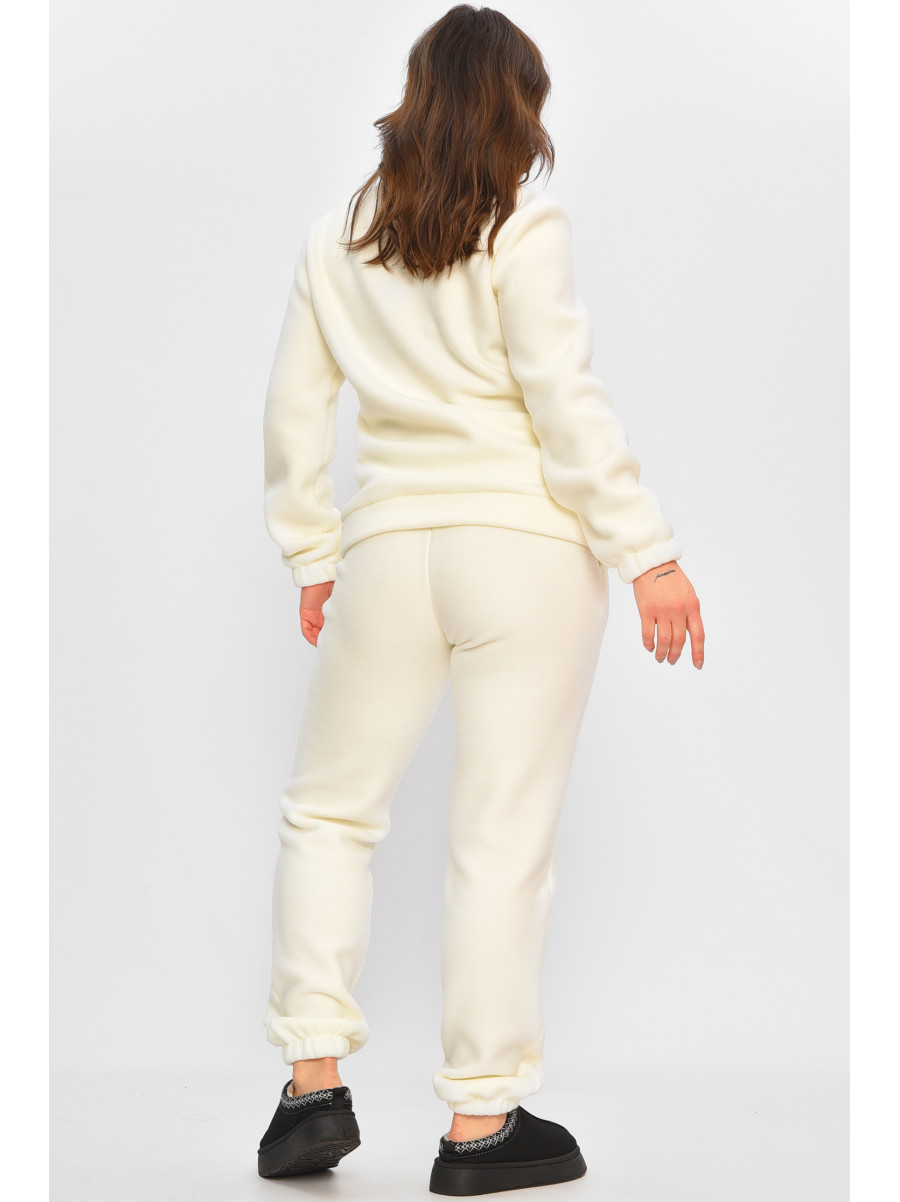 Спортивный костюм женский однотонный на флисе молочного цвета 773 207964C