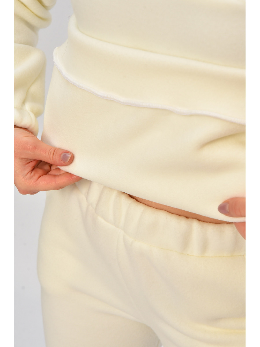 Спортивный костюм женский однотонный на флисе молочного цвета 773 207964C