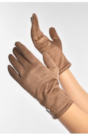 Рукавички жіночі замшеві на штучному хутрі сенсорні бежевого кольору 2-32 207994C