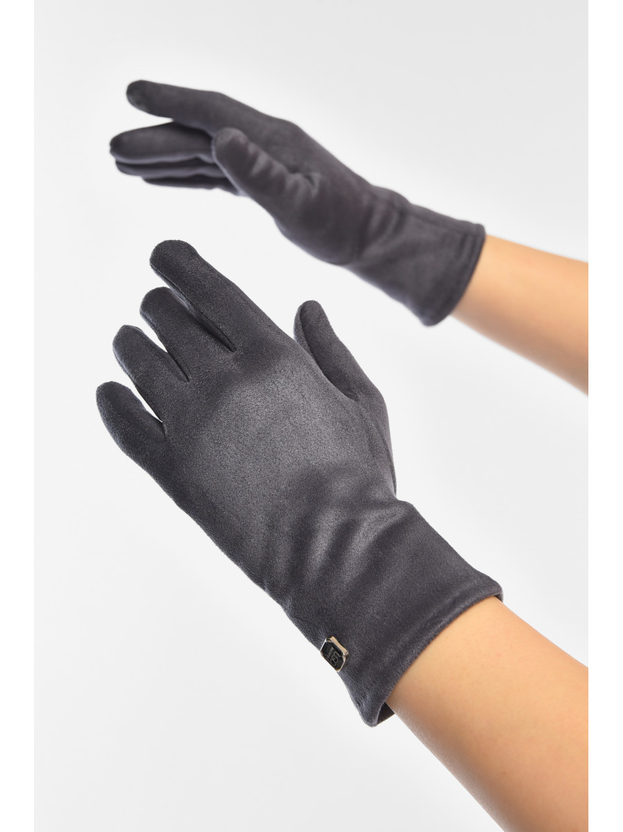 Рукавички жіночі замшеві на штучному хутрі сенсорні темно-сірого кольору 2-32 207997C
