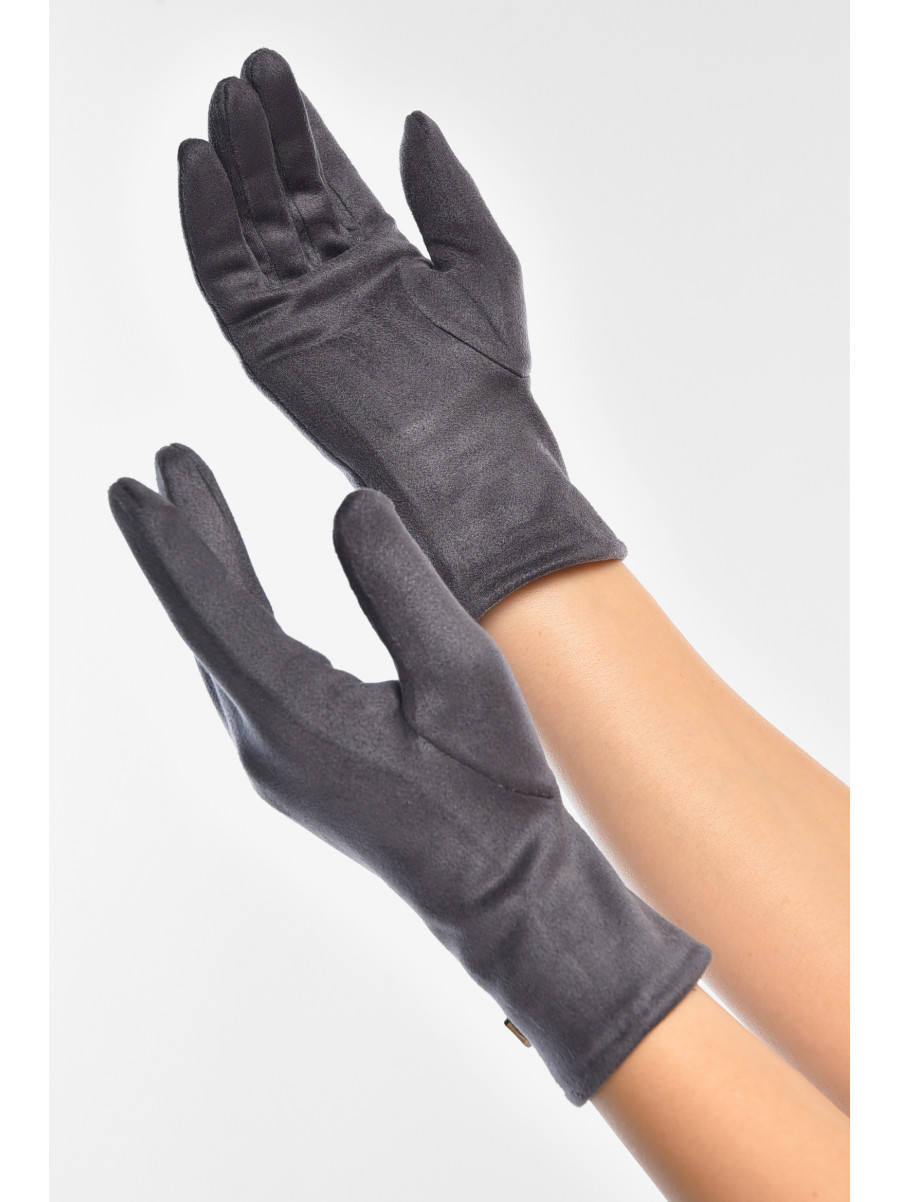 Рукавички жіночі замшеві на штучному хутрі сенсорні темно-сірого кольору 2-32 207997C