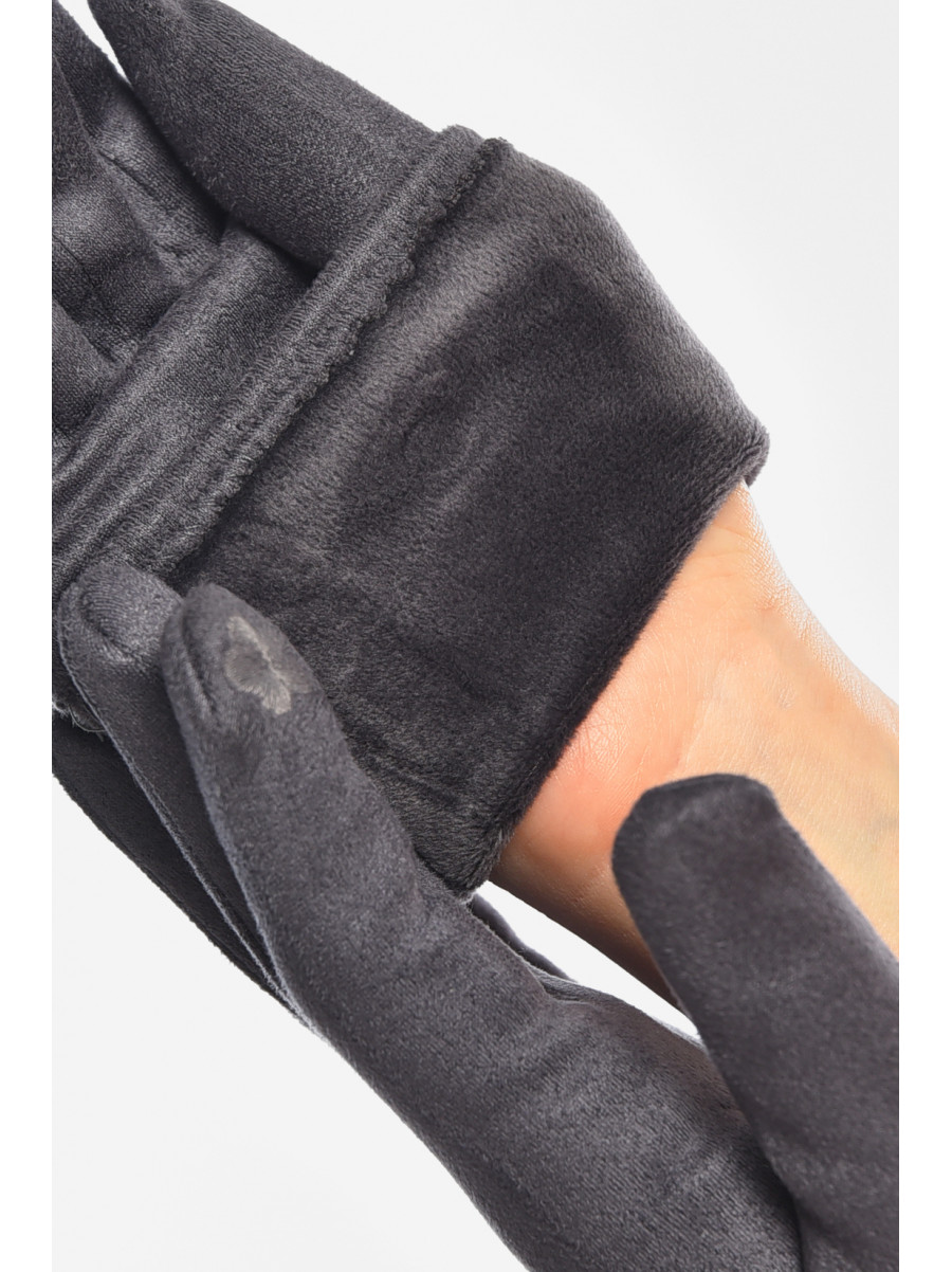 Рукавички жіночі замшеві на штучному хутрі сенсорні темно-сірого кольору 2-32 207997C
