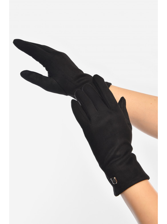 Рукавички жіночі замшеві на штучному хутрі сенсорні чорного кольору 2-32 207998C