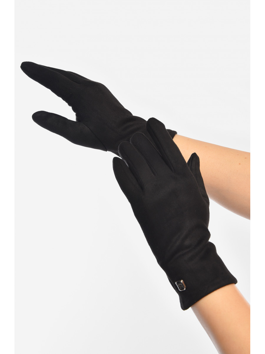 Рукавички жіночі замшеві на штучному хутрі сенсорні чорного кольору 2-32 207998C
