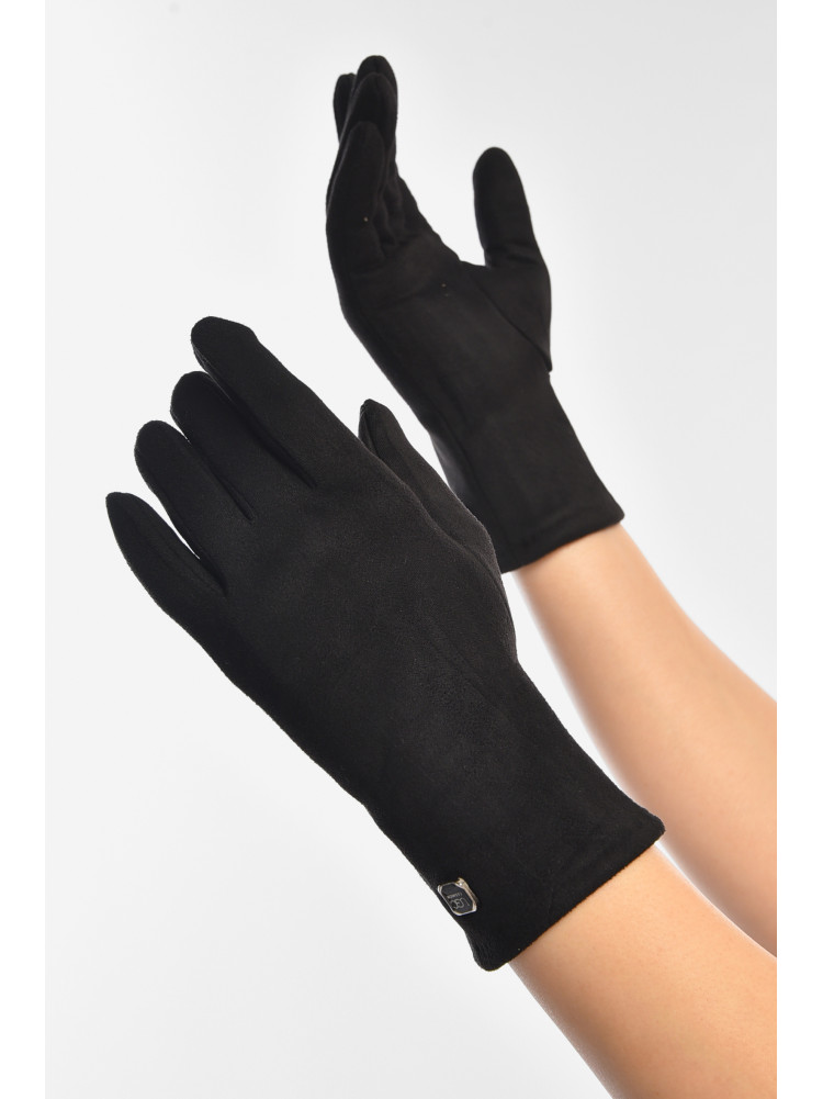 Рукавички жіночі замшеві на штучному хутрі сенсорні чорного кольору 2-32 207998C