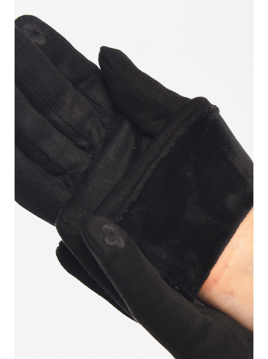 Рукавички жіночі замшеві на штучному хутрі сенсорні чорного кольору 2-32 207998C