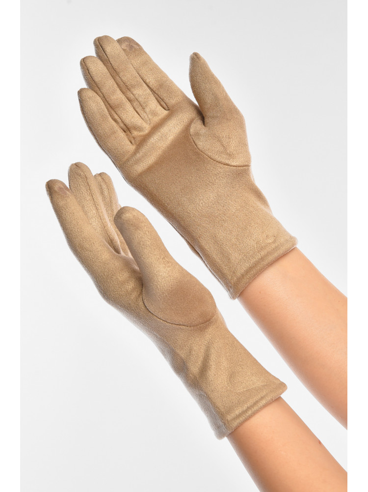 Рукавички жіночі замшеві на штучному хутрі сенсорні світло-бежевого кольору. 2-32 207999C