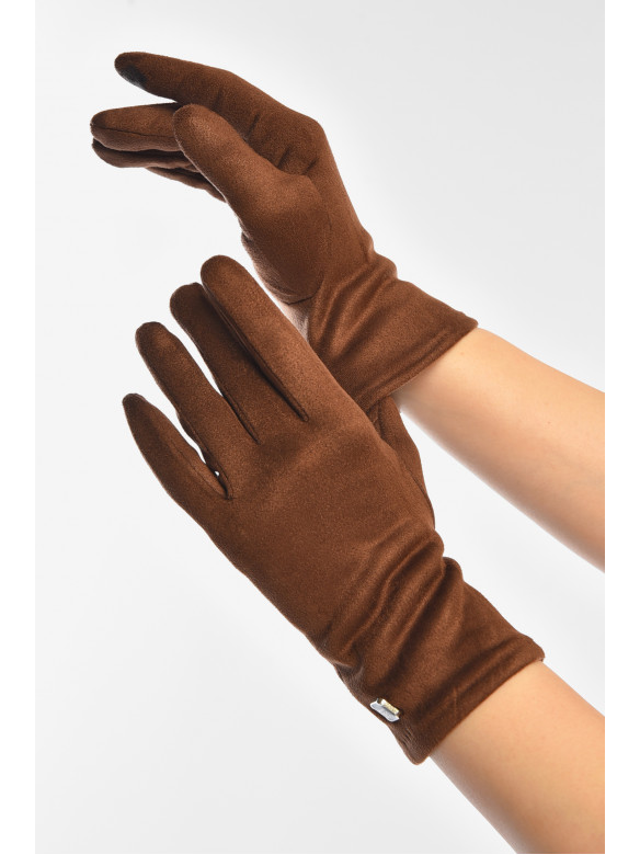 Рукавички жіночі замшеві на штучному хутрі сенсорні коричневого кольору 2-32 208000C