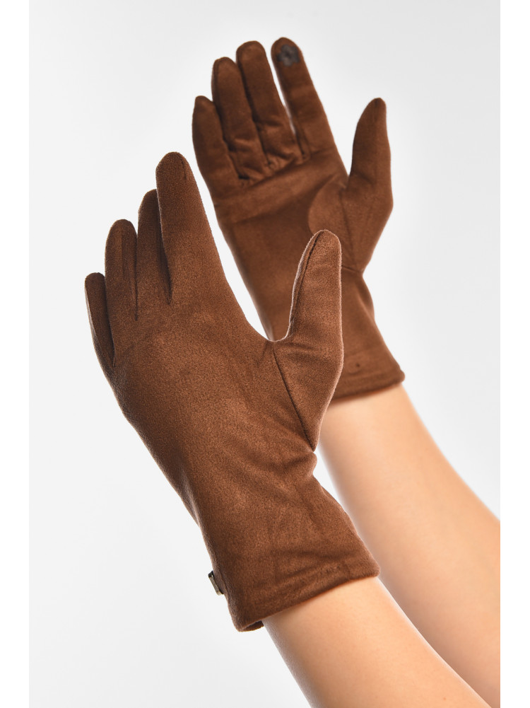 Рукавички жіночі замшеві на штучному хутрі сенсорні коричневого кольору 2-32 208000C