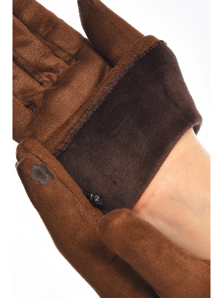 Рукавички жіночі замшеві на штучному хутрі сенсорні коричневого кольору 2-32 208000C