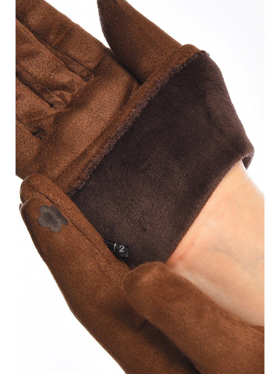 Рукавички жіночі замшеві на штучному хутрі сенсорні коричневого кольору 2-32 208000C