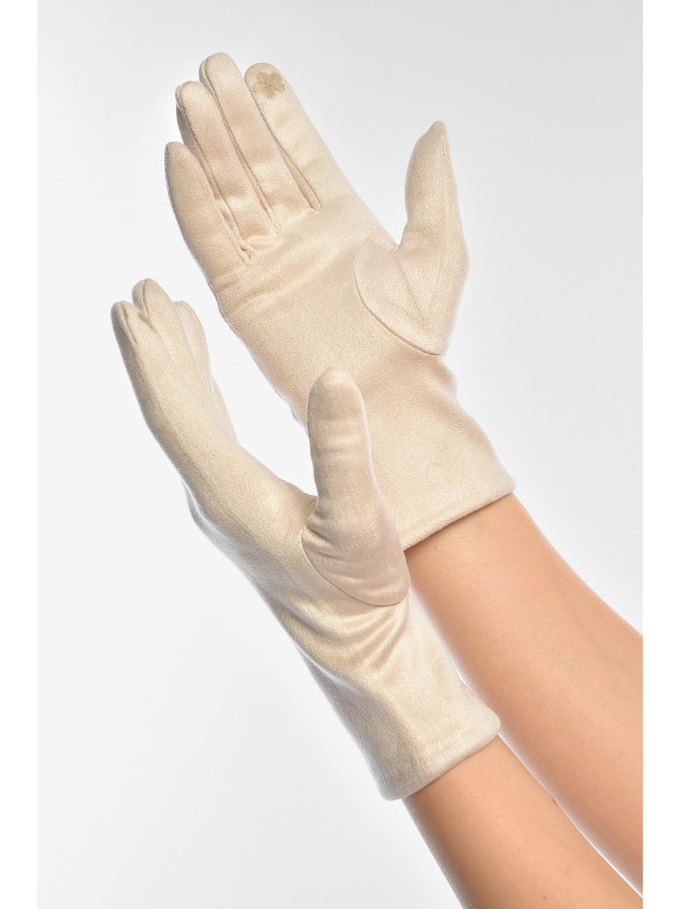 Рукавички жіночі замшеві на штучному хутрі сенсорні молочного кольору 2-32 208001C