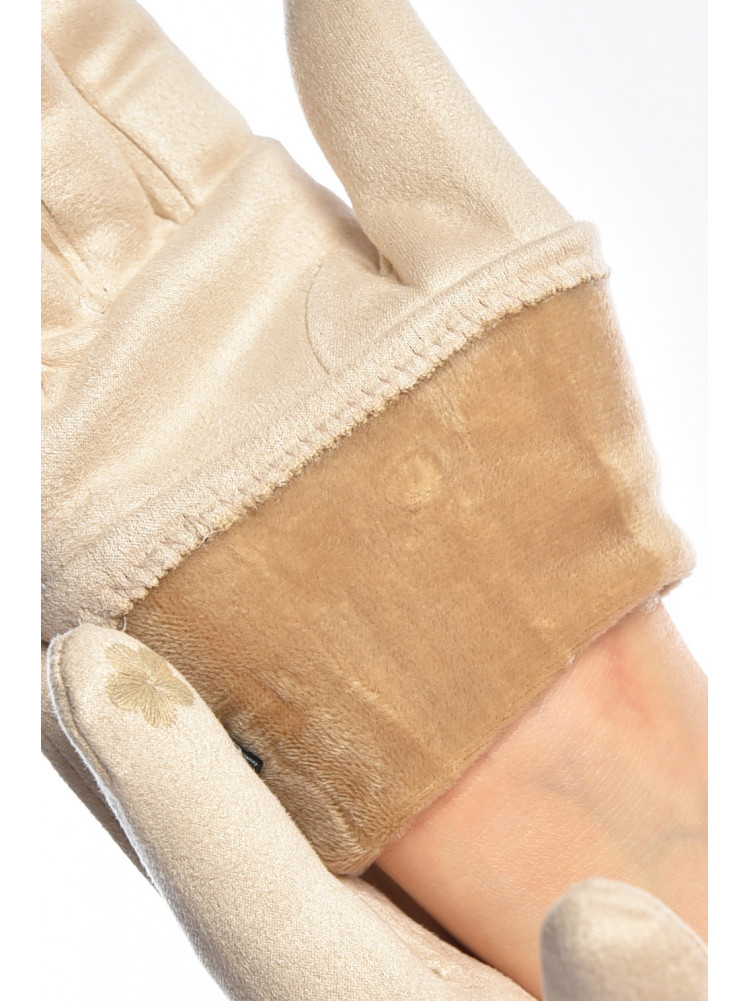 Рукавички жіночі замшеві на штучному хутрі сенсорні молочного кольору 2-32 208001C