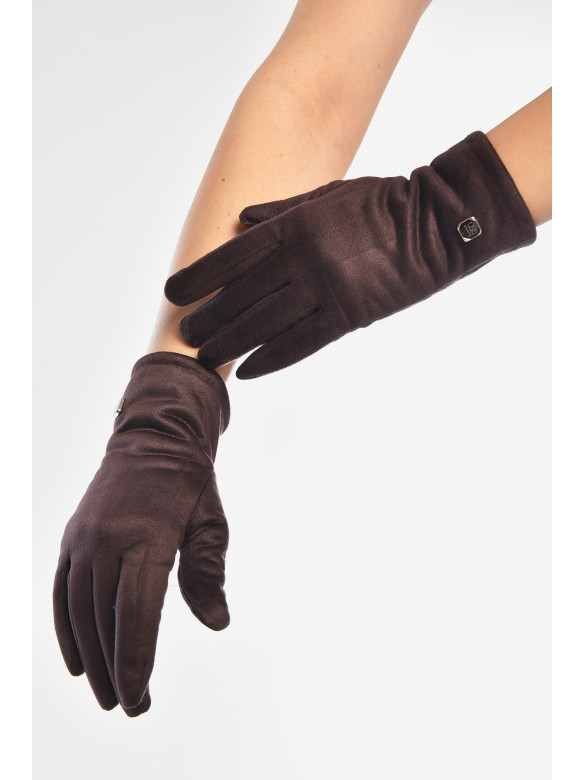 Рукавички жіночі замшеві на штучному хутрі сенсорні темно-бузкового кольору 2-32 208002C