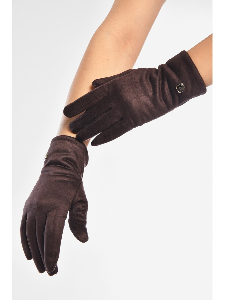 Рукавички жіночі замшеві на штучному хутрі сенсорні темно-бузкового кольору 2-32 208002C